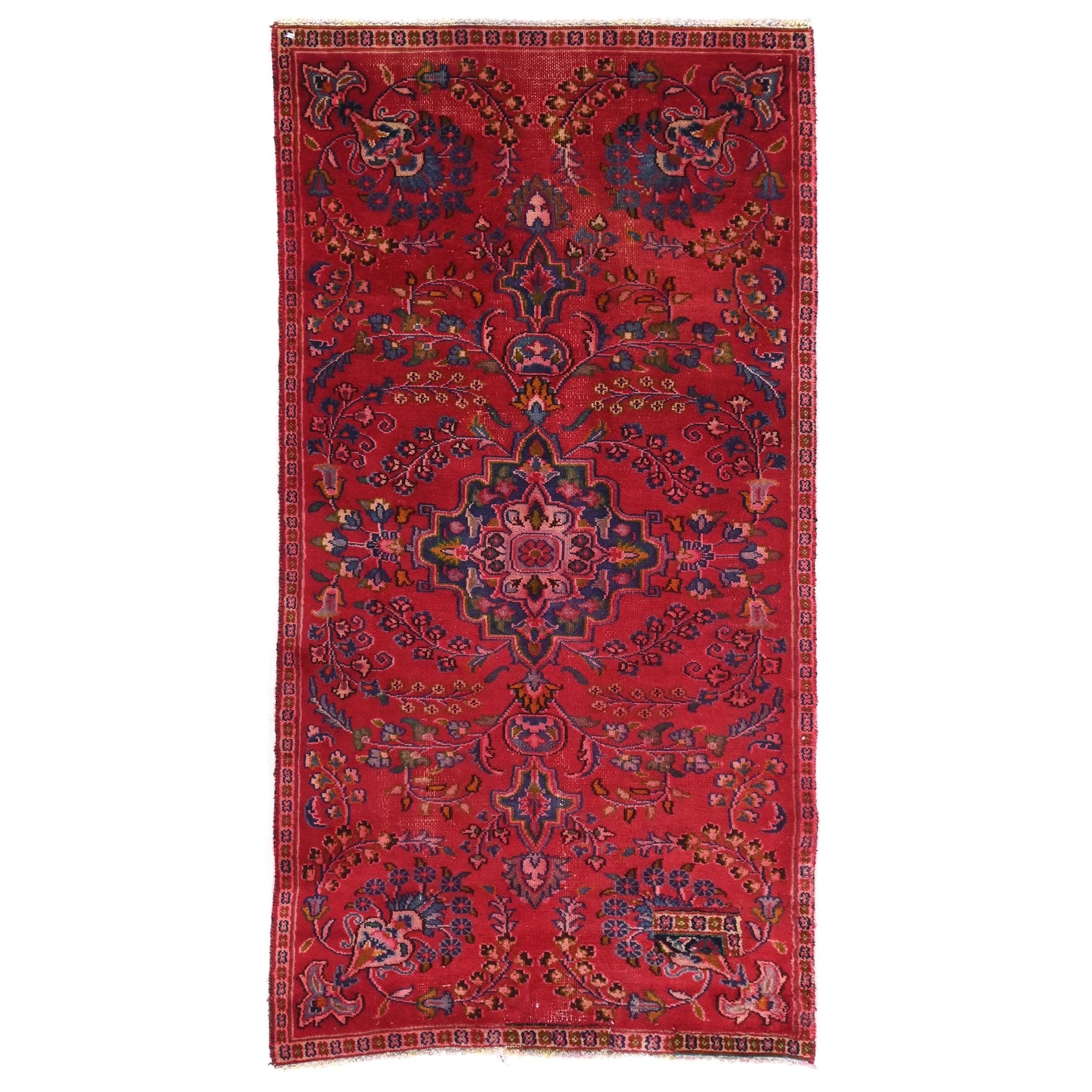 2x5 Handmade Turkish Vintage Tribal Rug | Floral Pair Of Peacocks With A Central Blossom | Boho Rug, Antique Rug | SHR585 | From 1970