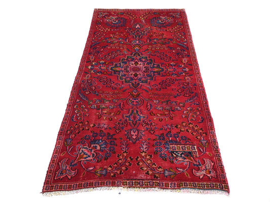 2x5 Handmade Turkish Vintage Tribal Rug | Floral Pair Of Peacocks With A Central Blossom | Boho Rug, Antique Rug | SHR585 | From 1970