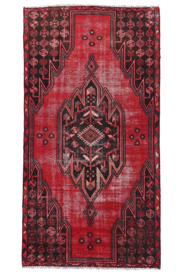 3X6 Handmade Vintage Turkish Runner Rug – Geometric Red