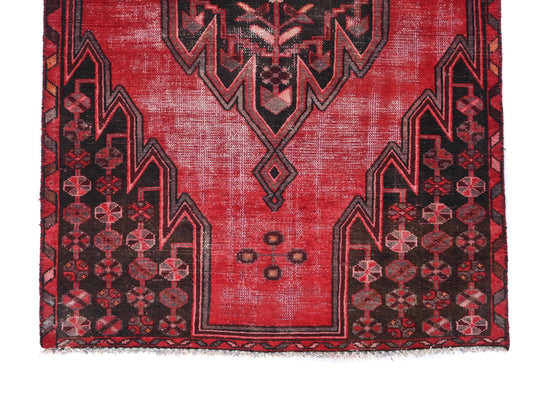 3x6 Handmade Turkish Vintage Tribal Rug | Diamond Center With Red Field And Black Geometry | Boho Rug, Antique Rug | SHR588 | From 1970