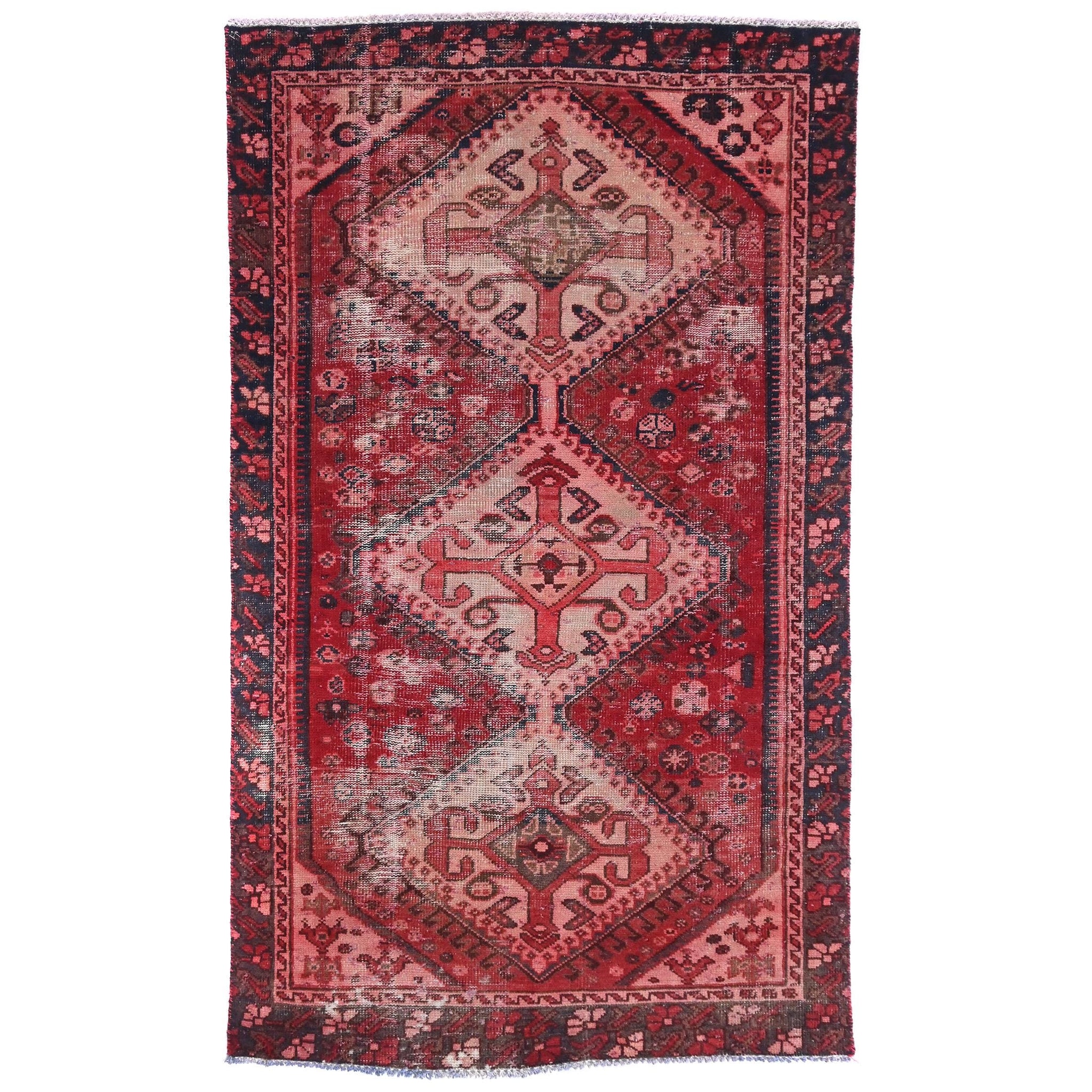 3x6 Handmade Turkish Vintage Tribal Rug | Dual Medallion Design With Dark Red Aged Field | Boho Rug, Antique Rug | SHR593 | From 1970