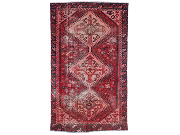3x6 Handmade Turkish Vintage Tribal Rug | Dual Medallion Design With Dark Red Aged Field | Boho Rug, Antique Rug | SHR593 | From 1970
