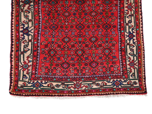3x4 Handmade Turkish Vintage Tribal Rug | Red Field With Vine-Motif Ivory Border | Boho Rug, Antique Rug | SHR594 | From 1970