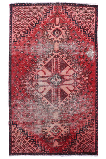 4X6 Handmade Vintage Turkish Accent Rug – Geometric Red