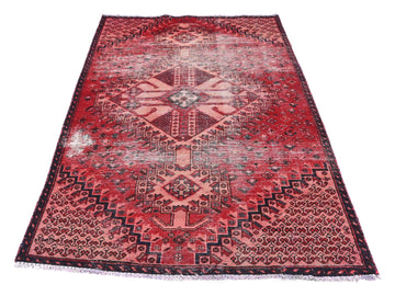 4x6 Handmade Turkish Vintage Tribal Rug | Geometric Red Field With Fading & Center Diamond | Boho Rug, Antique Rug | SHR595 | From 1970
