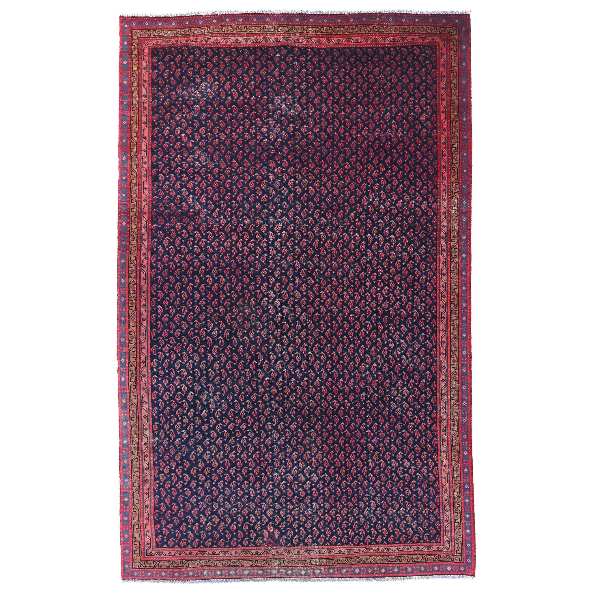 5x9 Handmade Turkish Vintage Tribal Rug | Deep Crimson & Navy Boteh Field | Boho Rug, Antique Rug | SHR750 | From 1980 |