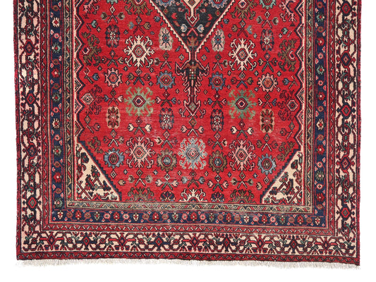 6x9 Handmade Turkish Vintage Tribal Rug | Royal Crimson Diamond Medallion & Star Border | Boho Rug, Antique Wool Rug | SHR747 | From 1980