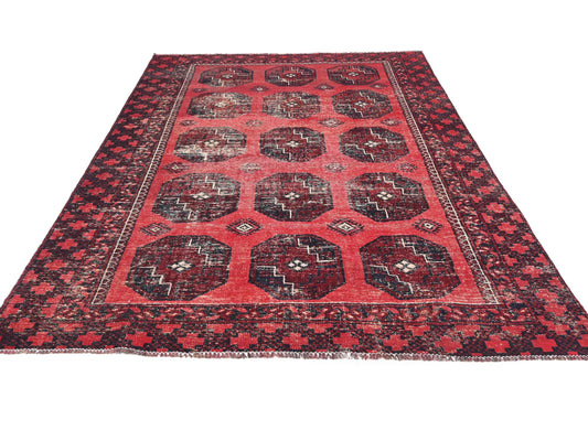 6x8 Handmade Turkish Vintage Tribal Rug | Repeating Octagonal Gul Medallions | Boho Rug, Antique Anatolian Rug | SHR746 | From 1980