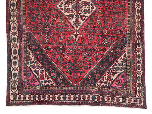 6x10 Handmade Turkish Vintage Tribal Rug | Red Diamond Medallion with Ivory Corners | Boho Rug, Antique Anatolian Rug | SHR745 | From 1980