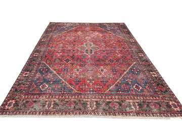 7x10 Handmade Turkish Vintage Tribal Rug | Deep Ruby Medallion with Indigo Borders | Boho Rug, Antique Anatolian Rug | SHR744 | From 1980