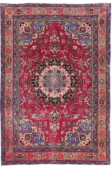 Vintage Hand Knotted Turkish Wool Rug – Floral Red Area