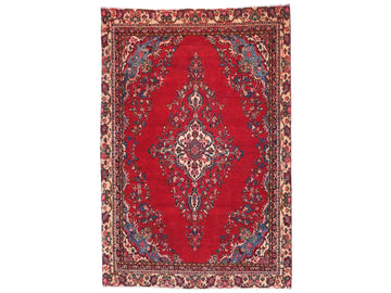 6x8 Handmade Turkish Vintage Tribal Rug | Floral Cream & Crimson Medallion Elegance | Boho Rug, Antique Anatolian Rug | SHR739 | From 1980 |