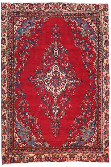 6X8 Handmade Vintage Turkish Area Rug – Cream Floral