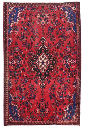 5X8 Handmade Vintage Turkish Area Rug – Floral Red