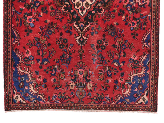 5x8 Handmade Turkish Vintage Tribal Rug | Floral Diamond Medallion On Rich Red Field | Boho Rug, Antique Anatolian Rug | SHR736 | From 1980