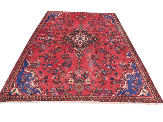 5x8 Handmade Turkish Vintage Tribal Rug | Floral Diamond Medallion On Rich Red Field | Boho Rug, Antique Anatolian Rug | SHR736 | From 1980