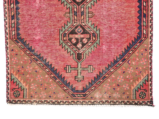 3x6 Handmade Turkish Vintage Tribal Rug | Deep Red Field With Triple Diamond Medallions | Boho Rug, Anatolian Rug | SHR-598 | From 1970