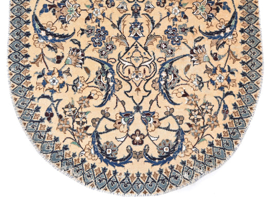 3x7 Handmade Turkish Vintage Tribal Rug | Oval Beige Field With Midnight Floral Medallion | Boho Rug, Anatolian Rug | SHR600 | From 1970