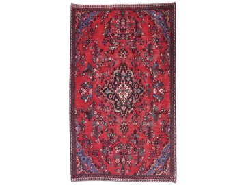 5x9 Handmade Turkish Vintage Tribal Rug | Crimson Field with Floral Center Medallion | Boho Rug, Antique Anatolian Rug | SHR732 | From 1980