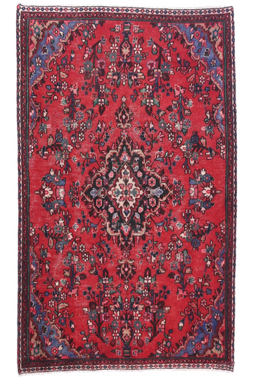 5X9 Handmade Vintage Turkish Area Rug – Crimson Floral
