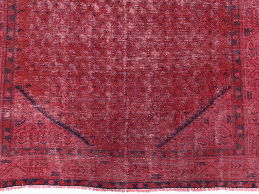 4x7 Handmade Turkish Vintage Tribal Rug | Faded Raspberry Field With Navy Frames | Boho Rug, Anatolian Rug | SHR601 | From 1970