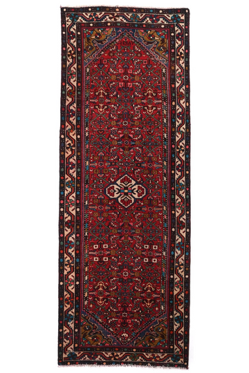 4X9 Handmade Vintage Turkish Area Rug – Geometric Red