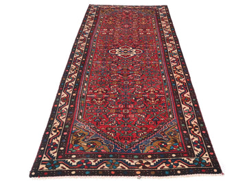 4x9 Handmade Turkish Vintage Tribal Rug | Red Field With Micro-Florals And Center Emblem | Boho Rug, Anatolian Rug | SHR602 | From 1970