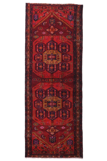 3X9 Handmade Vintage Turkish Runner Rug – Geometric Red