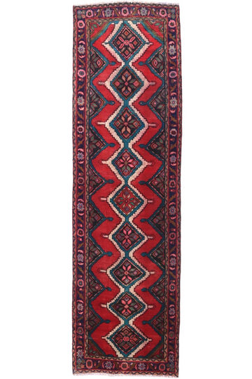 3X9 Handmade Vintage Turkish Runner Rug – Geometric Red