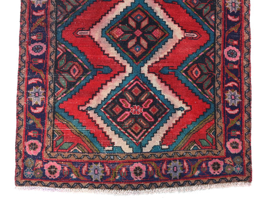3x9 Handmade Turkish Vintage Tribal Rug | Vibrant Red Field With Diamond Medallions | Boho Rug, Anatolian Rug | SHR605 | From 1970