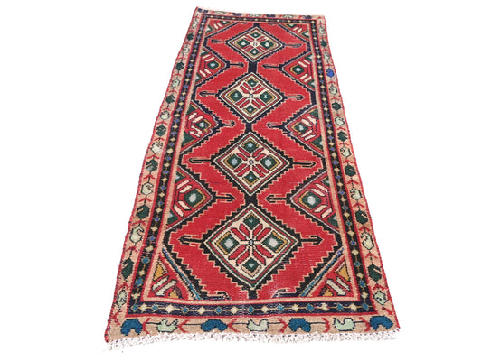 2x6 Handmade Turkish Vintage Tribal Rug | Red Field With Bold Geometric Diamond Patterns | Boho Rug, Anatolian Rug | SHR609 | From 1970