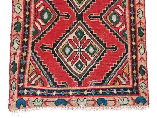 2x6 Handmade Turkish Vintage Tribal Rug | Red Field With Bold Geometric Diamond Patterns | Boho Rug, Anatolian Rug | SHR609 | From 1970