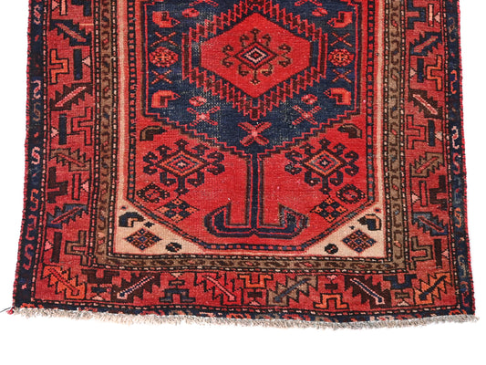 3x7 Handmade Turkish Vintage Tribal Rug | Hexagonal Medallions With Deep Navy Contrast | Boho Rug, Anatolian Rug | SHR610 | From 1970