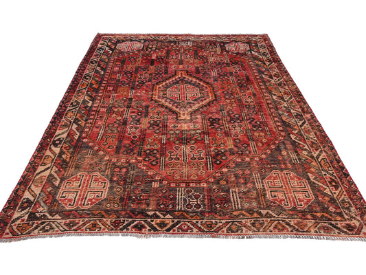 6x9 Handmade Turkish Vintage Tribal Rug | Geometric Kilim Hexagon Medallion Pattern| Boho Rug, Antique Anatolian Rug | SHR729 | From 1980 |