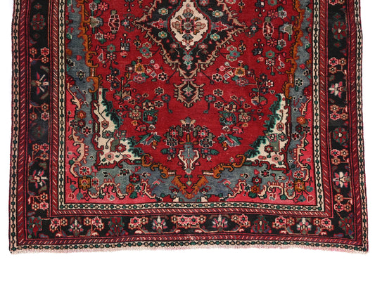 7x10 Handmade Turkish Vintage Tribal Rug | Crimson Medallion with Blue Spandrels | Boho Rug, Antique Anatolian Rug | SHR728 | From 1980 |