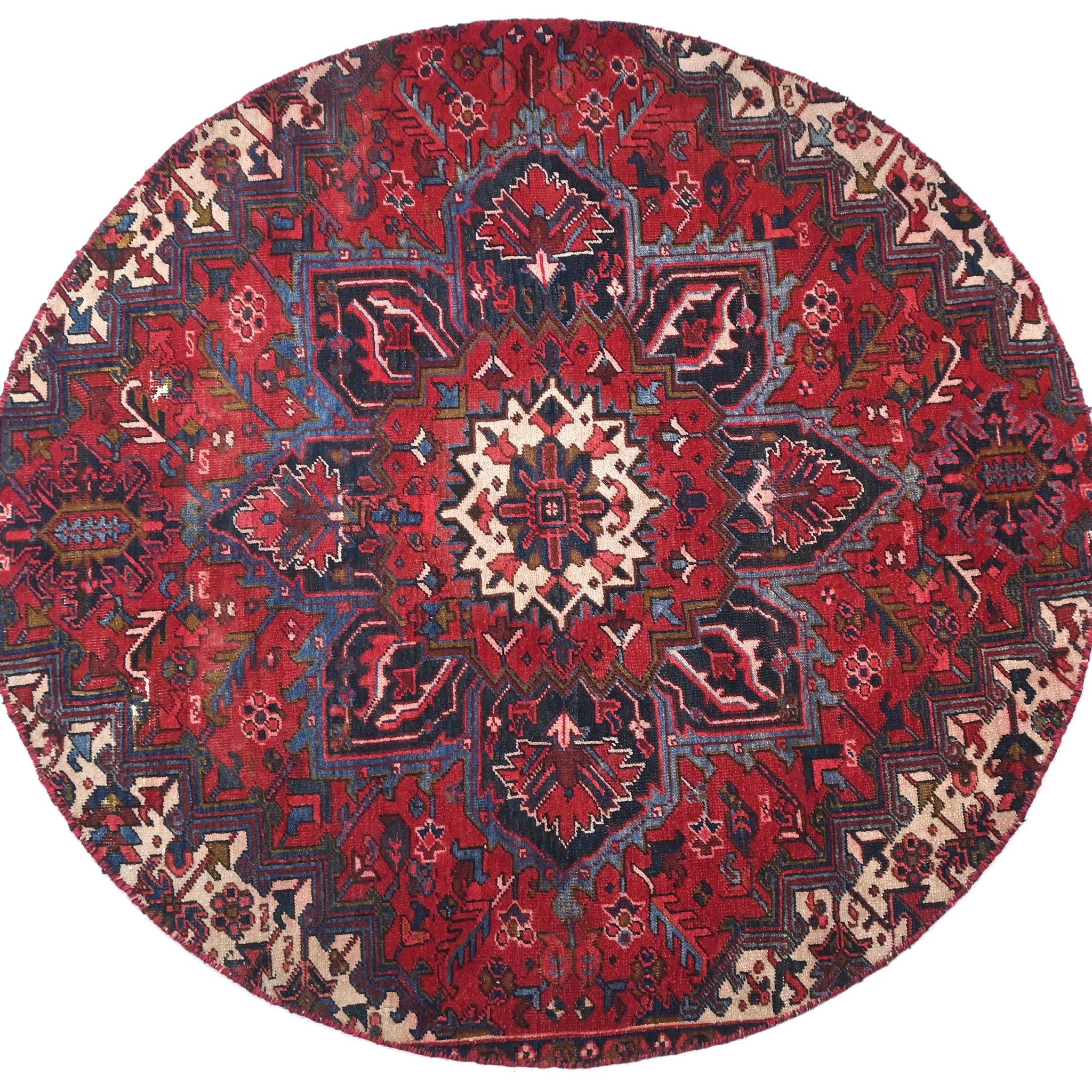6x6 Handmade Turkish Vintage Tribal Rug | Rare Circular Crimson Medallion | Boho Rug, Antique Anatolian Rug | SHR727 | From 1980 |