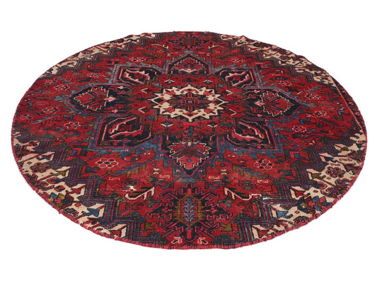 6x6 Handmade Turkish Vintage Tribal Rug | Rare Circular Crimson Medallion | Boho Rug, Antique Anatolian Rug | SHR727 | From 1980 |