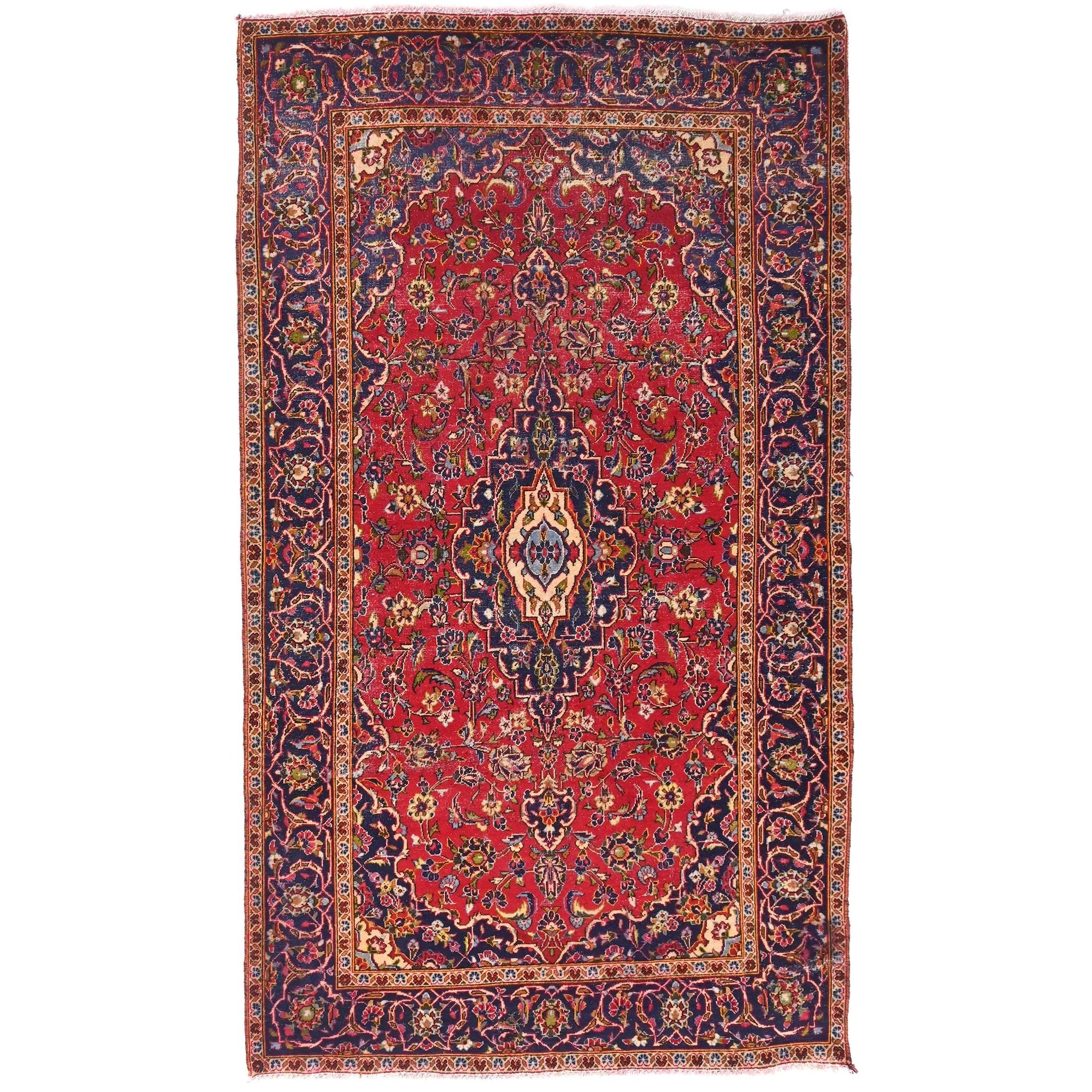 5x8 Handmade Turkish Vintage Tribal Rug | Burgundy Backdrop with Floral Navy Borders | Boho Rug, Antique Anatolian Rug | SHR-721 | From 1980