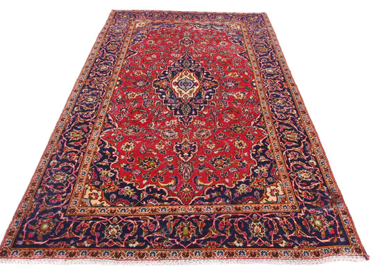 5x8 Handmade Turkish Vintage Tribal Rug | Burgundy Backdrop with Floral Navy Borders | Boho Rug, Antique Anatolian Rug | SHR-721 | From 1980