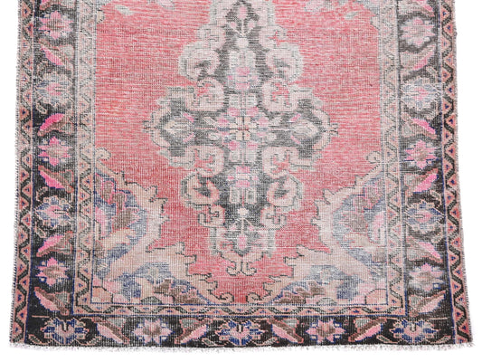 4x7 Handmade Turkish Vintage Tribal Rug | Faded Pink Field with Floral Medallions | Boho Rug, Antique Anatolian Rug| SHR-720 | From 1980
