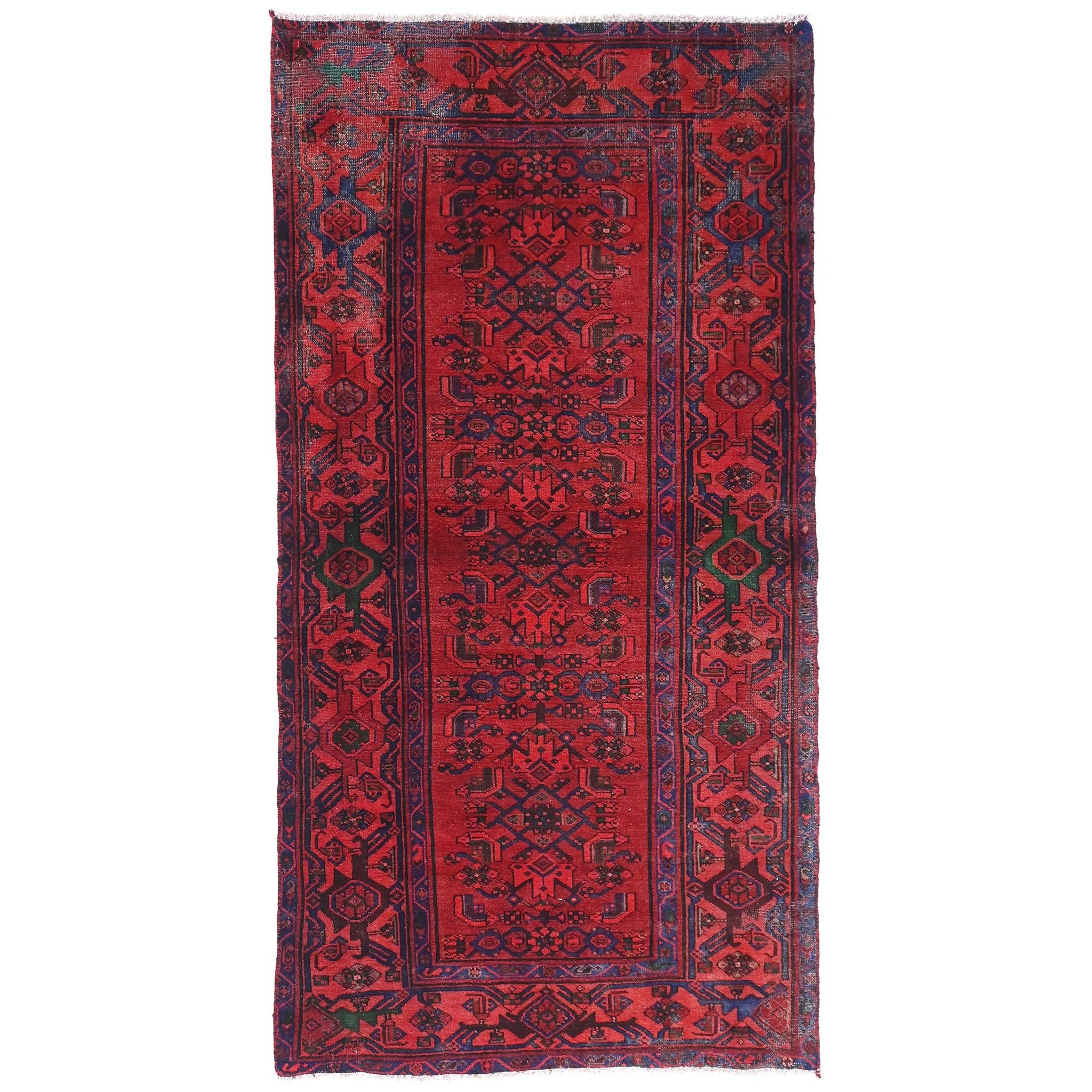 4x7 Handmade Turkish Vintage Tribal Rug | Burgundy Field with Geometric Borders | Boho Rug, Antique Anatolian Rug | SHR-718 | From 1980 |