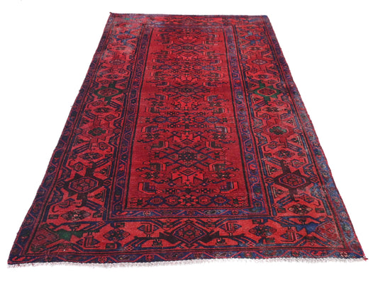 4x7 Handmade Turkish Vintage Tribal Rug | Burgundy Field with Geometric Borders | Boho Rug, Antique Anatolian Rug | SHR-718 | From 1980 |