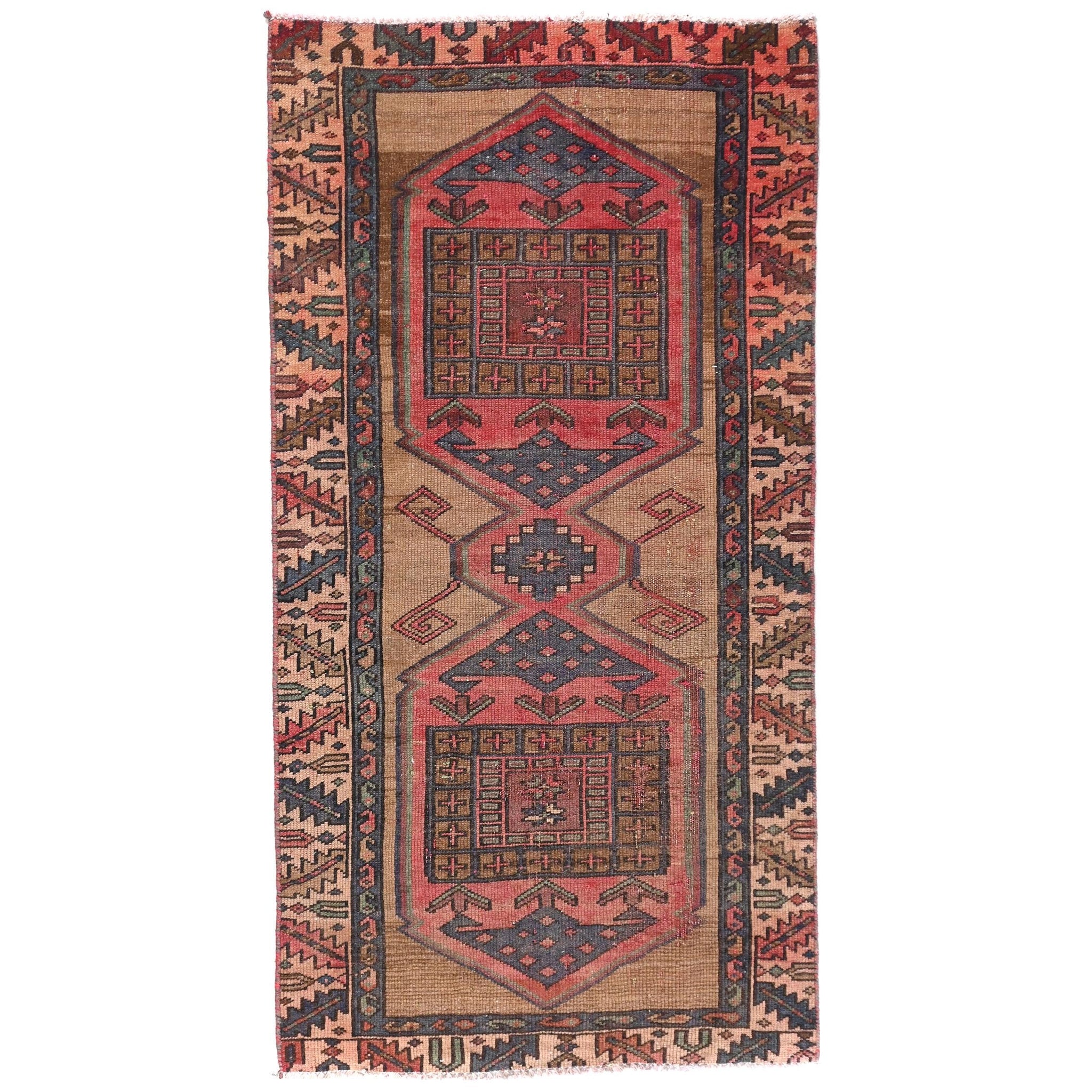 3x6 Handmade Turkish Vintage Tribal Rug | Taupe Field & Diamond Medallions | Boho Rug, Antique Anatolian Rug | SHR-714 | From 1980 |