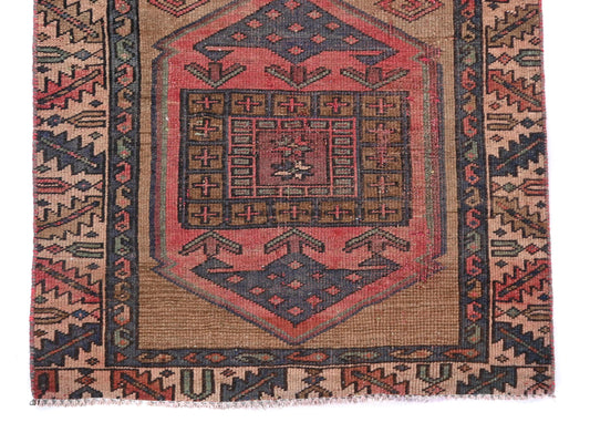 3x6 Handmade Turkish Vintage Tribal Rug | Taupe Field & Diamond Medallions | Boho Rug, Antique Anatolian Rug | SHR-714 | From 1980 |