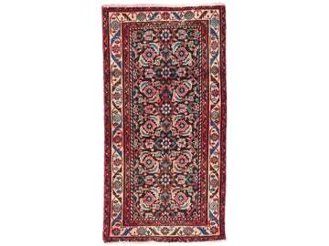 2.5x5 Handmade Turkish Vintage Tribal Rug | Floral Black Field & Sky Blue Accents | Boho Rug, Antique Anatolian Rug | SHR-711 | From 1980 |