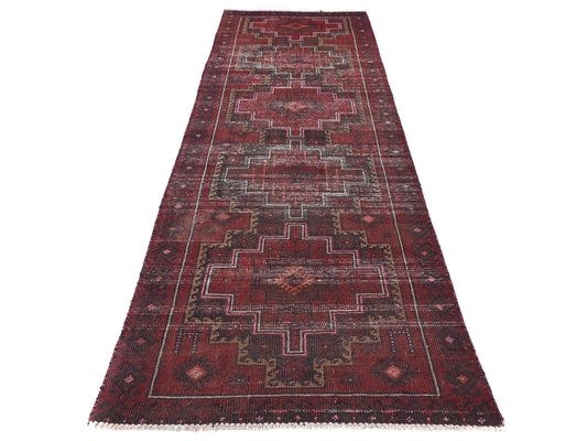 3x9 Handmade Turkish Vintage Tribal Rug | Brick Red Field with Pink Medallions | Boho Rug, Antique Anatolian Rug  | SHR-702 | From 1980 |
