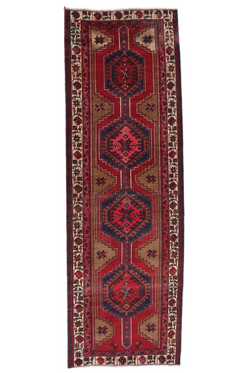 4X9 Handmade Vintage Turkish Area Rug – Geometric Red