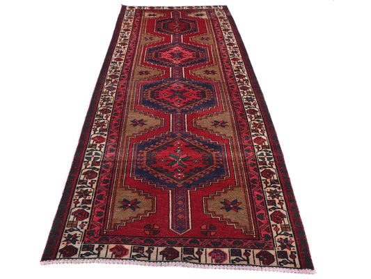 4x9 Handmade Turkish Vintage Tribal Rug | Cinnamon Field with Indigo Medallions | Boho Rug, Antique Anatolian Rug | SHR-700 | From 1980 |