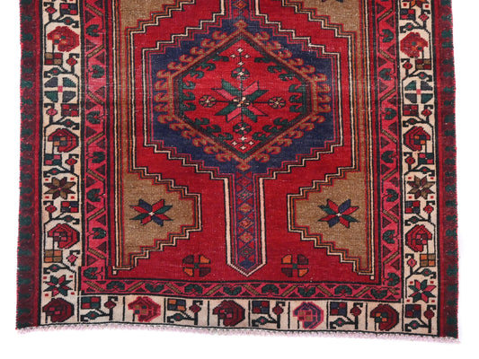 4x9 Handmade Turkish Vintage Tribal Rug | Cinnamon Field with Indigo Medallions | Boho Rug, Antique Anatolian Rug | SHR-700 | From 1980 |