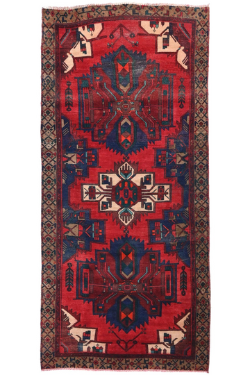 4X9 Handmade Vintage Turkish Area Rug – Diamond Red